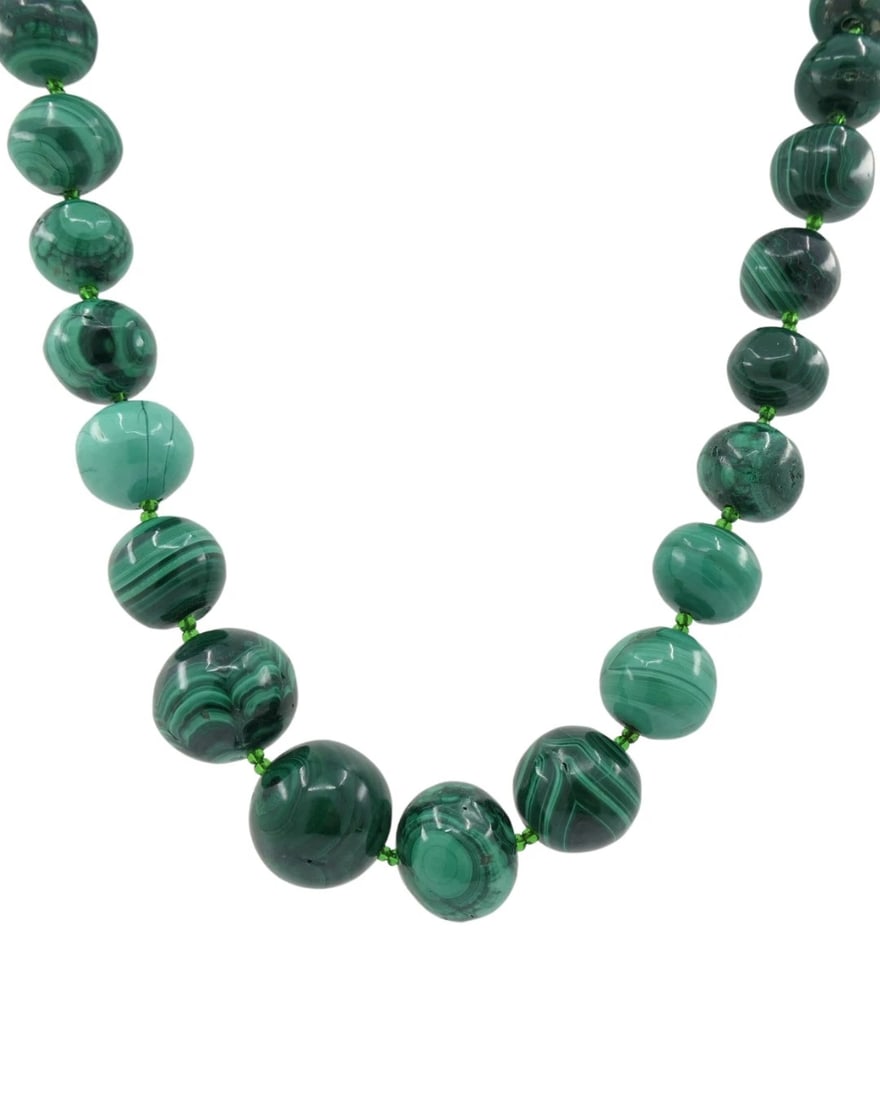 Vintage Malachite Necklace 14k Gold Clasp - 7