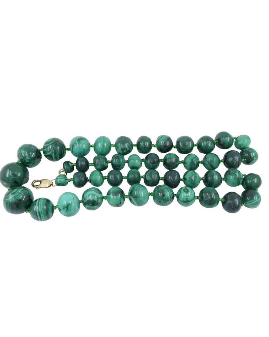 Vintage Malachite Necklace 14k Gold Clasp - 8