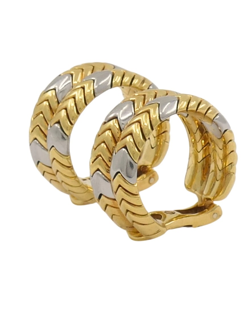 Bvlgari Bulgari Gold Earrings 18k Spiga Collection Chevron Pattern Two-Tone - 3
