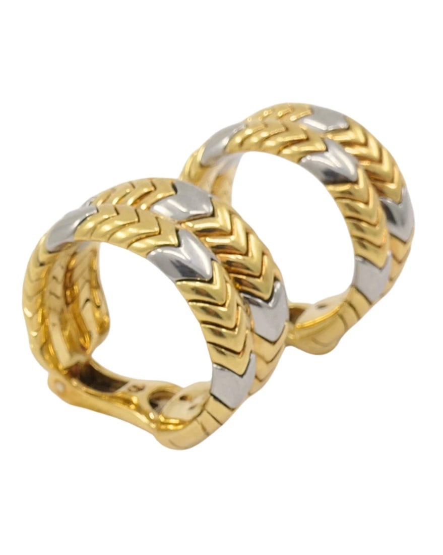 Bvlgari Bulgari Gold Earrings 18k Spiga Collection Chevron Pattern Two-Tone - 4