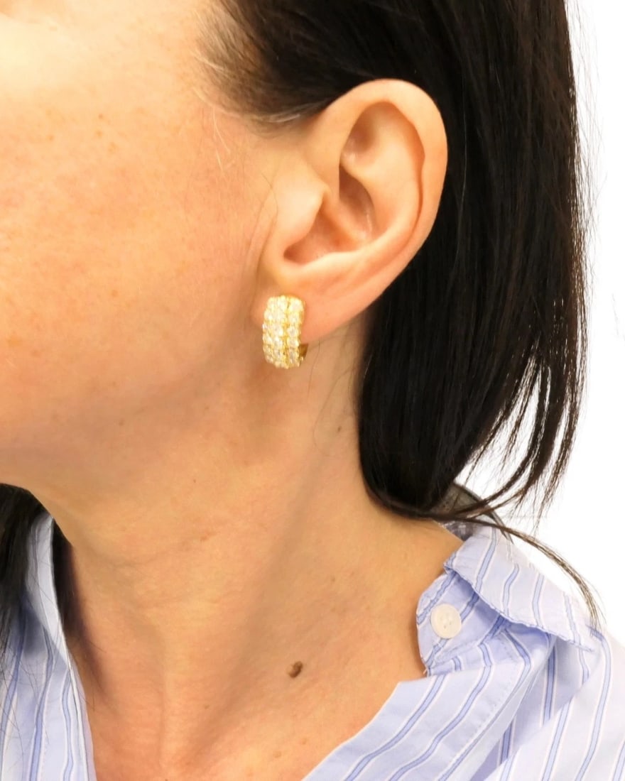 Diamond Earrings Vintage 18k Gold Hoop Earrings French Jewelry - 2