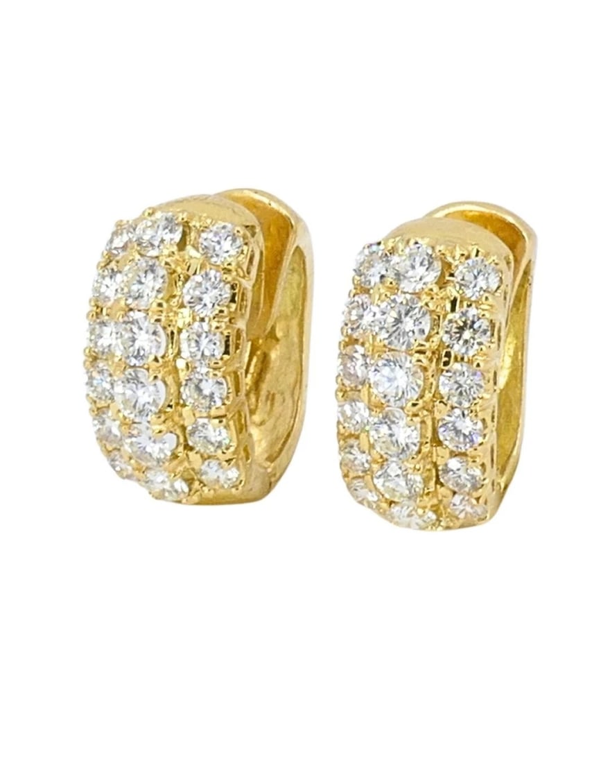 Diamond Earrings Vintage 18k Gold Hoop Earrings French Jewelry - 3