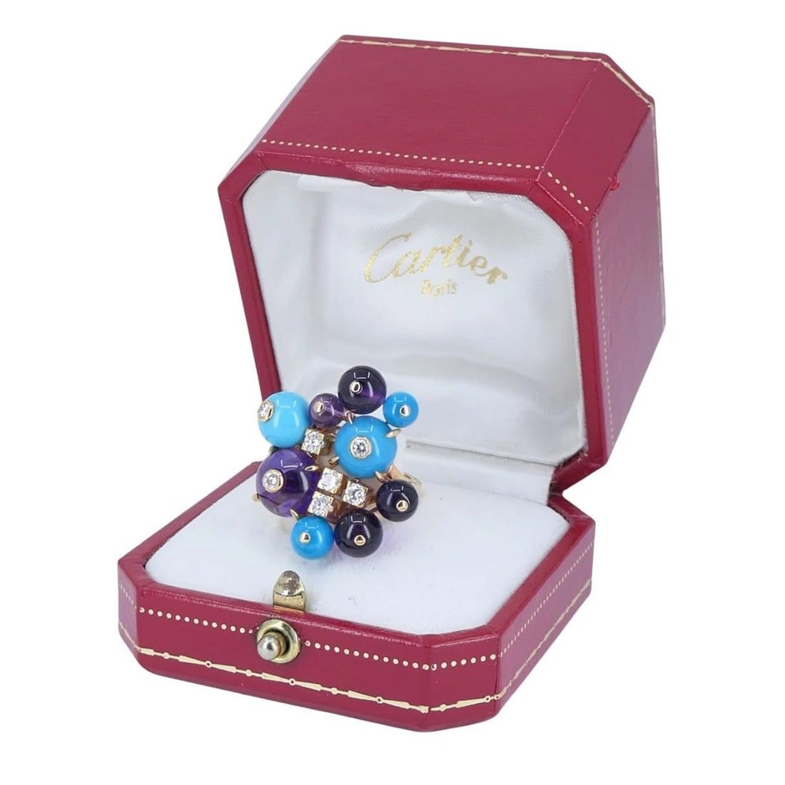 Cartier Délices de Goa 18k Rose Gold Diamond Turquoise Amethyst Ring - 2