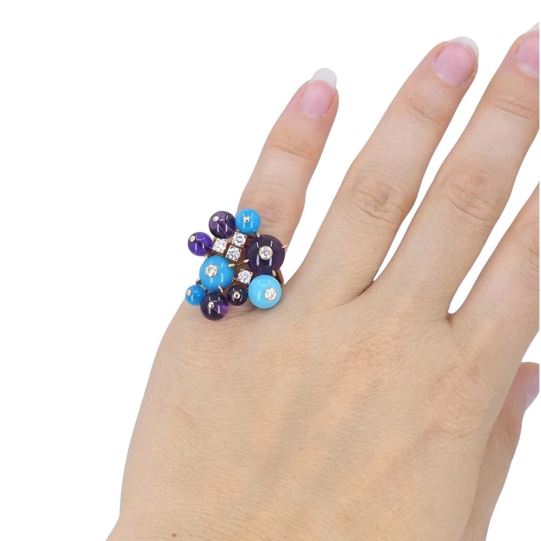 Cartier Délices de Goa 18k Rose Gold Diamond Turquoise Amethyst Ring - 4