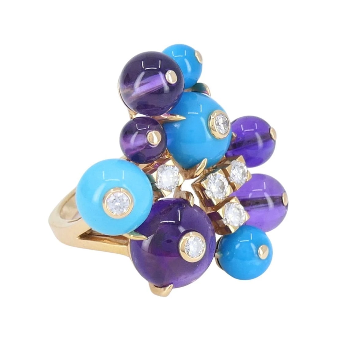 Cartier Délices de Goa 18k Rose Gold Diamond Turquoise Amethyst Ring - 5