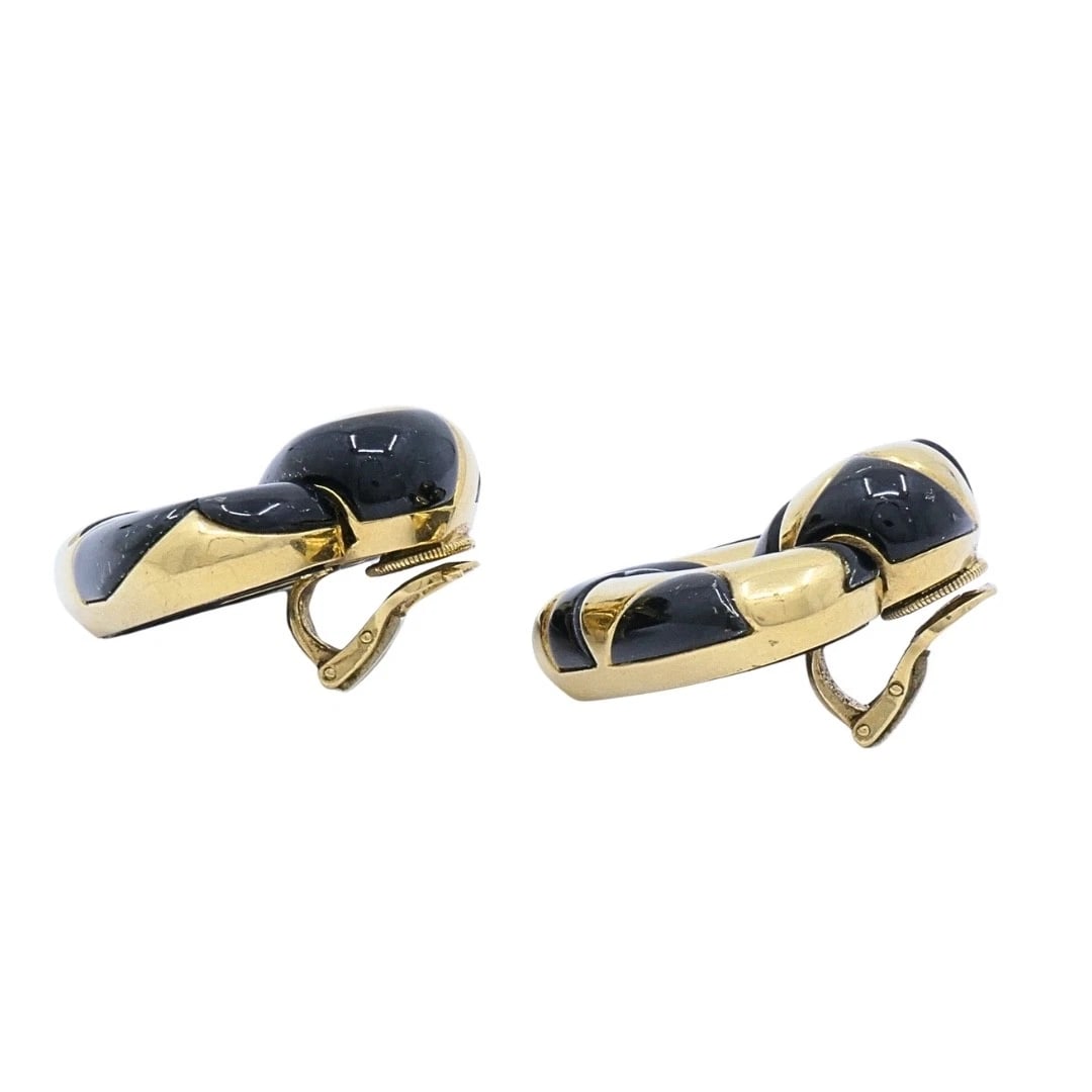 Marina B 18k Gold Black Enamel Heart Earrings Vintage Italian Designer Clip-Ons - 7