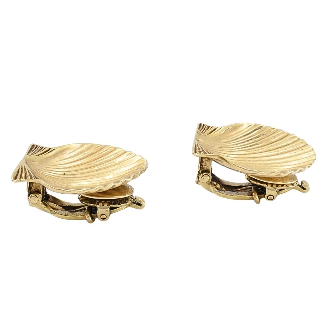 Cartier 14k Gold Shell Vintage Clip-On Earrings - 5