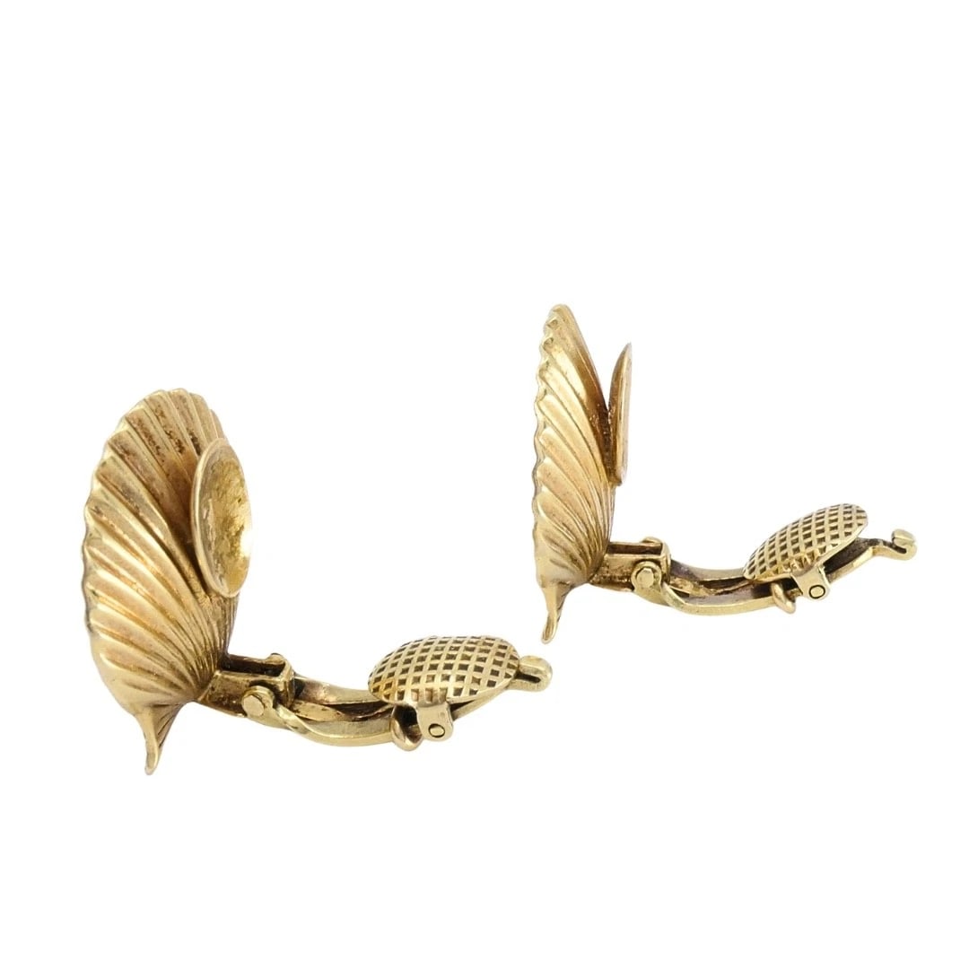 Cartier 14k Gold Shell Vintage Clip-On Earrings - 6