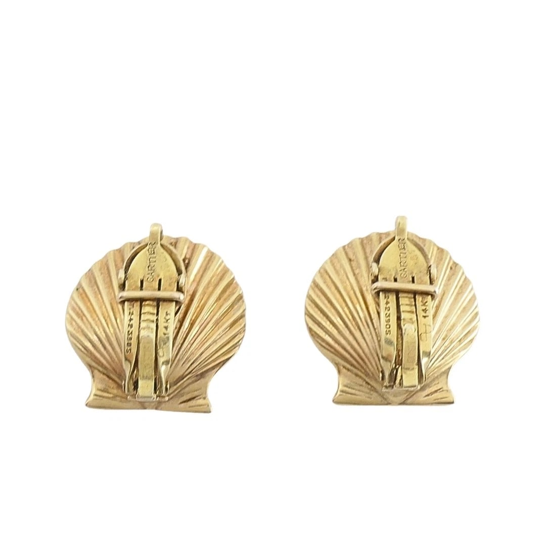 Cartier 14k Gold Shell Vintage Clip-On Earrings - 8