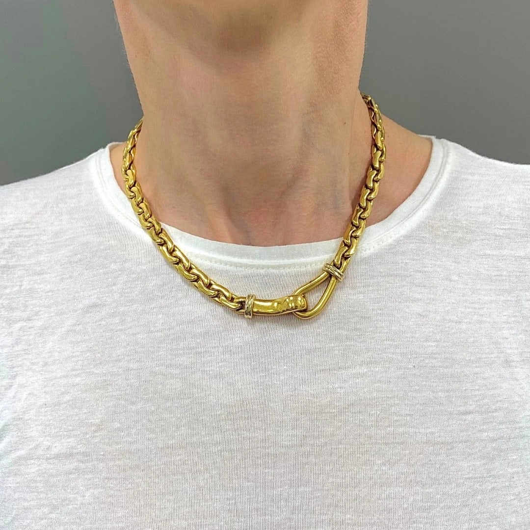Vintage Italian 18k Gold Link Necklace Sculpted Front Element - 2