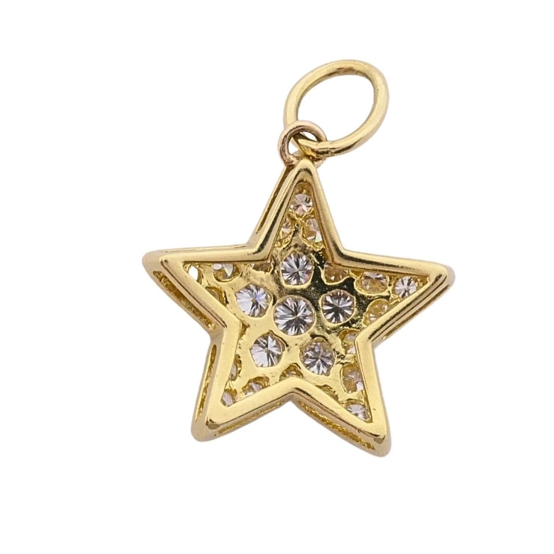 14k Gold Diamond Pavé Star Pendant on Antique Bar‑Link Chain - 7