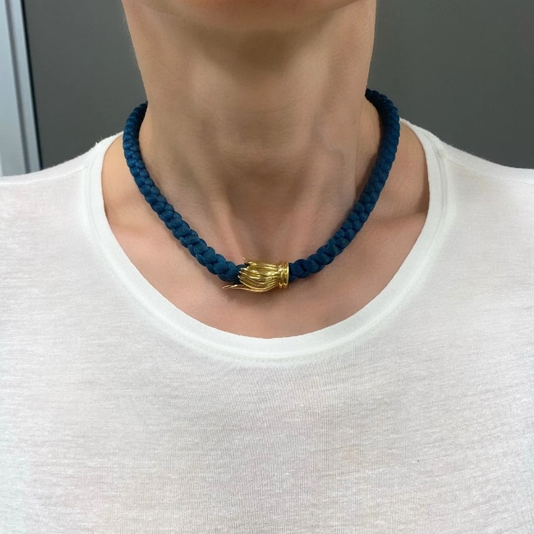 Tiffany & Co. 18k Gold Tulip Clasp Braided Cord Necklace - 2
