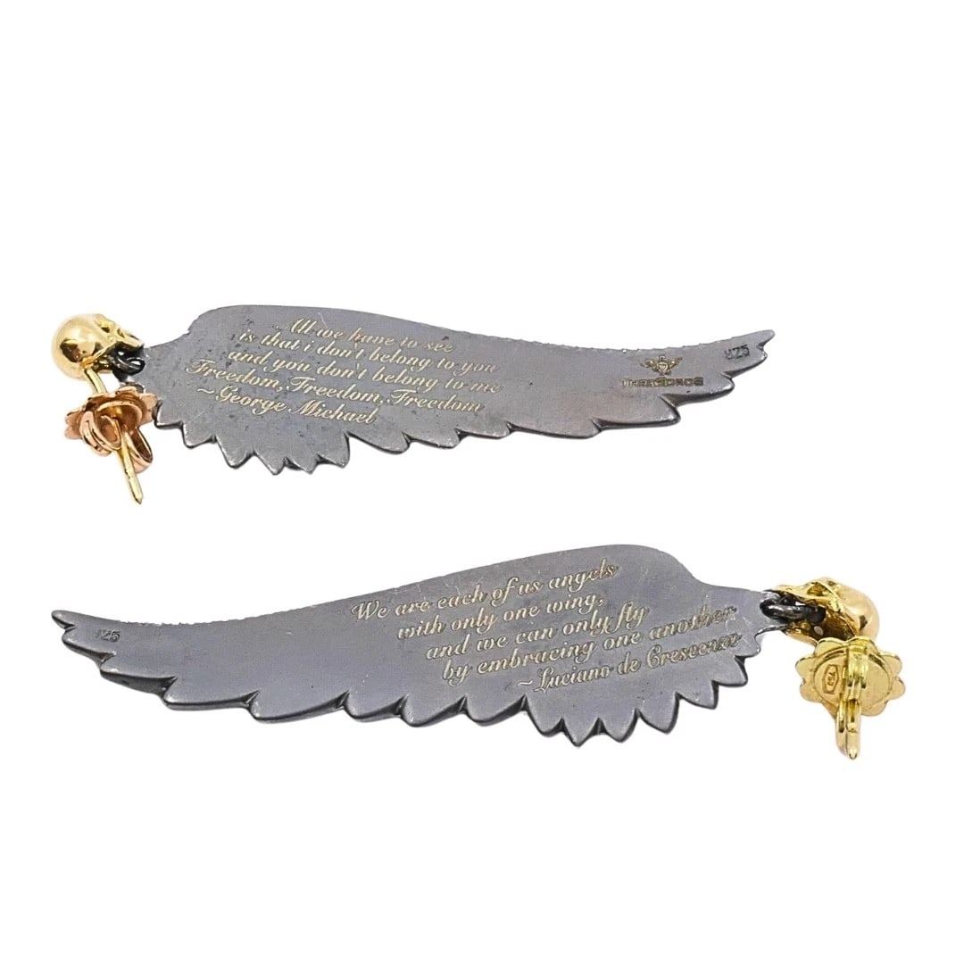 Theodoros 18k Gold & Sterling Silver Ruby Wing Skull Earrings - 7