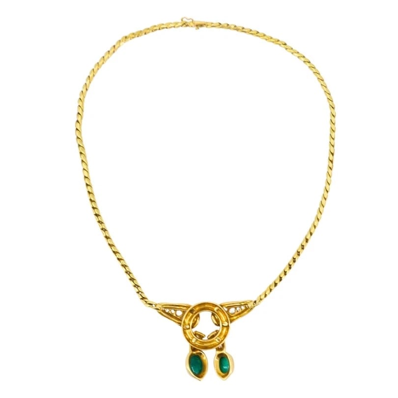 Vintage Rene Boivin 18k Gold NECKLACE Diamond Cabochon Emerald Estate Jewelry - 5