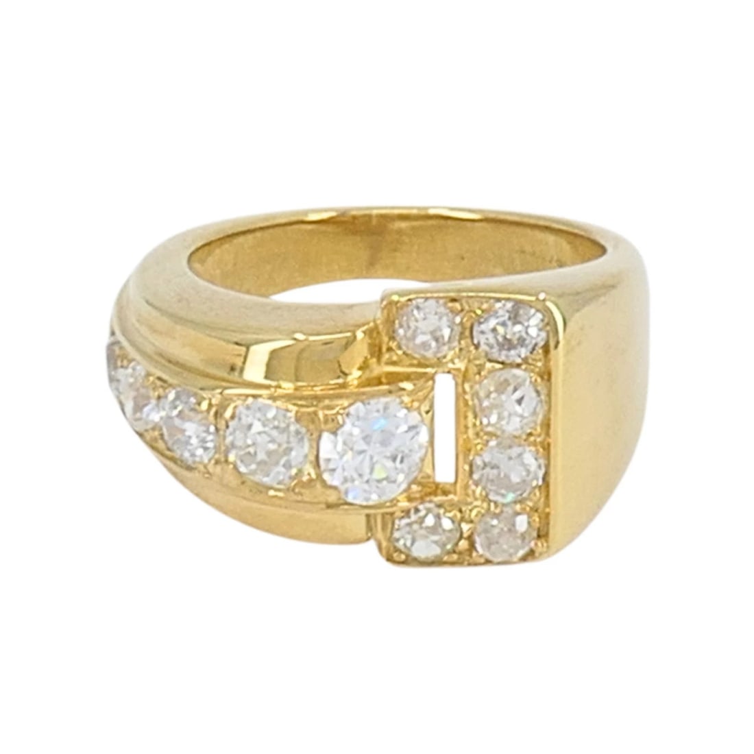 Vintage GRANAT 18k Yellow Gold Diamond Buckle Ring, 1950s - 3