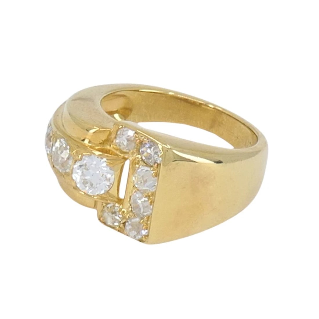 Vintage GRANAT 18k Yellow Gold Diamond Buckle Ring, 1950s - 4