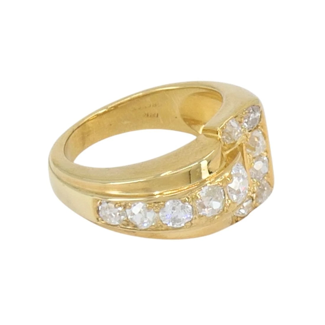 Vintage GRANAT 18k Yellow Gold Diamond Buckle Ring, 1950s - 5