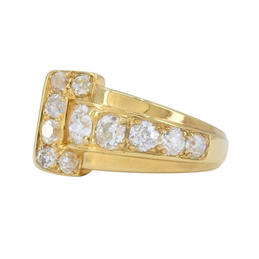 Vintage GRANAT 18k Yellow Gold Diamond Buckle Ring, 1950s - 6
