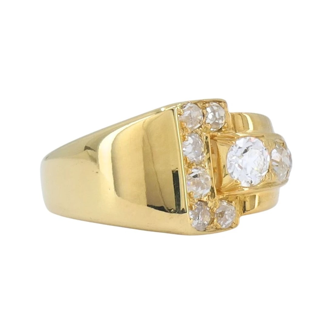 Vintage GRANAT 18k Yellow Gold Diamond Buckle Ring, 1950s - 7