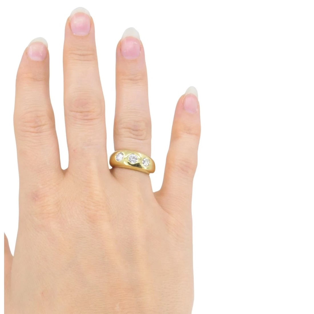 Vintage 18k Yellow Gold Three Stone Diamond Gypsy Ring - 2