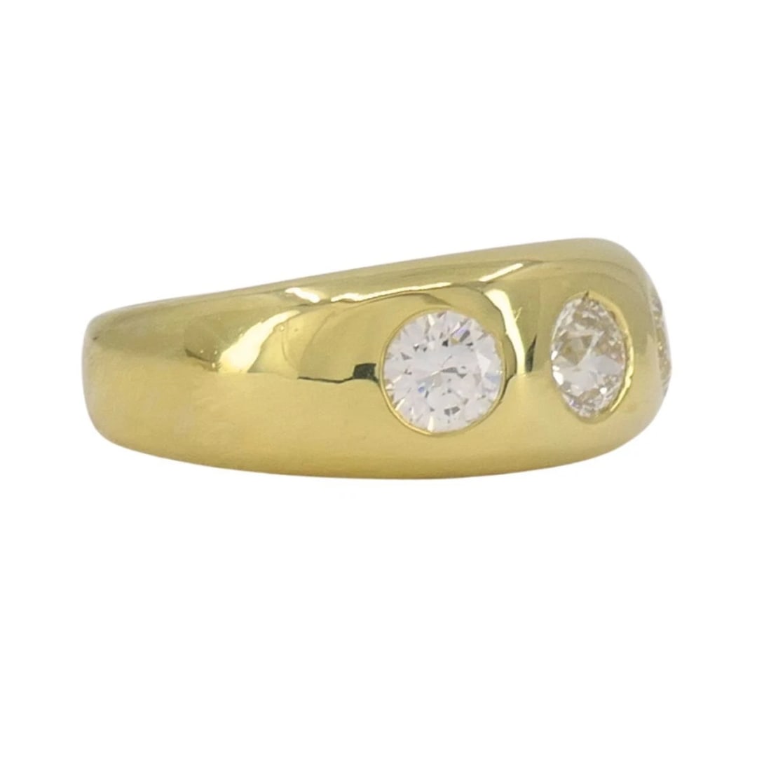 Vintage 18k Yellow Gold Three Stone Diamond Gypsy Ring - 3