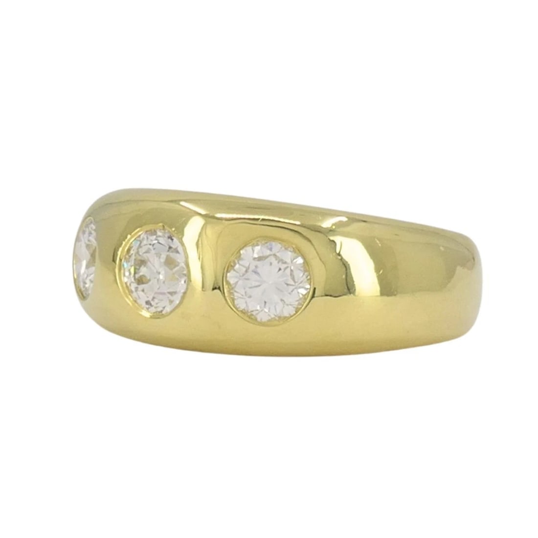 Vintage 18k Yellow Gold Three Stone Diamond Gypsy Ring - 4
