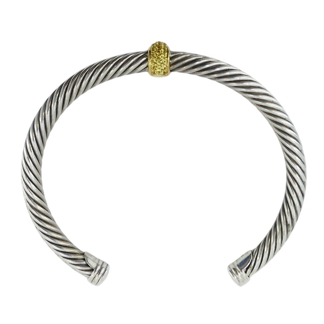 David Yurman 18k Gold Sterling Silver Sapphire Station Cable Cuff Bracelet - 3