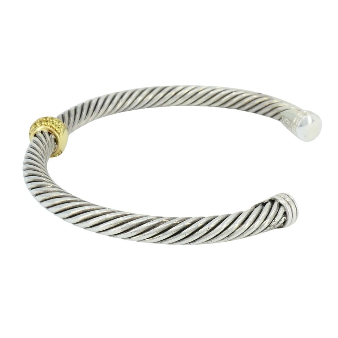 David Yurman 18k Gold Sterling Silver Sapphire Station Cable Cuff Bracelet - 6