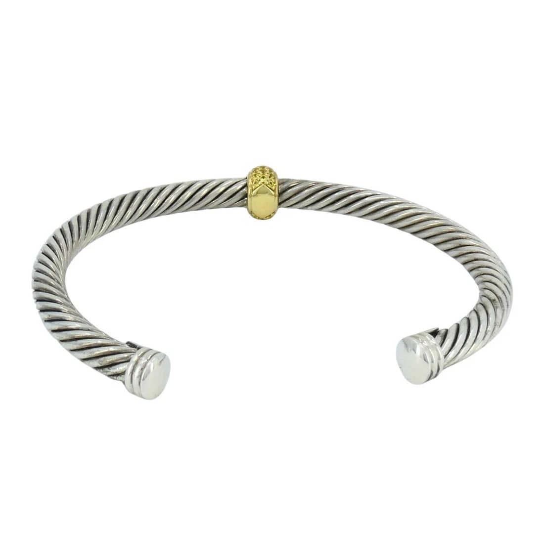 David Yurman 18k Gold Sterling Silver Sapphire Station Cable Cuff Bracelet - 7