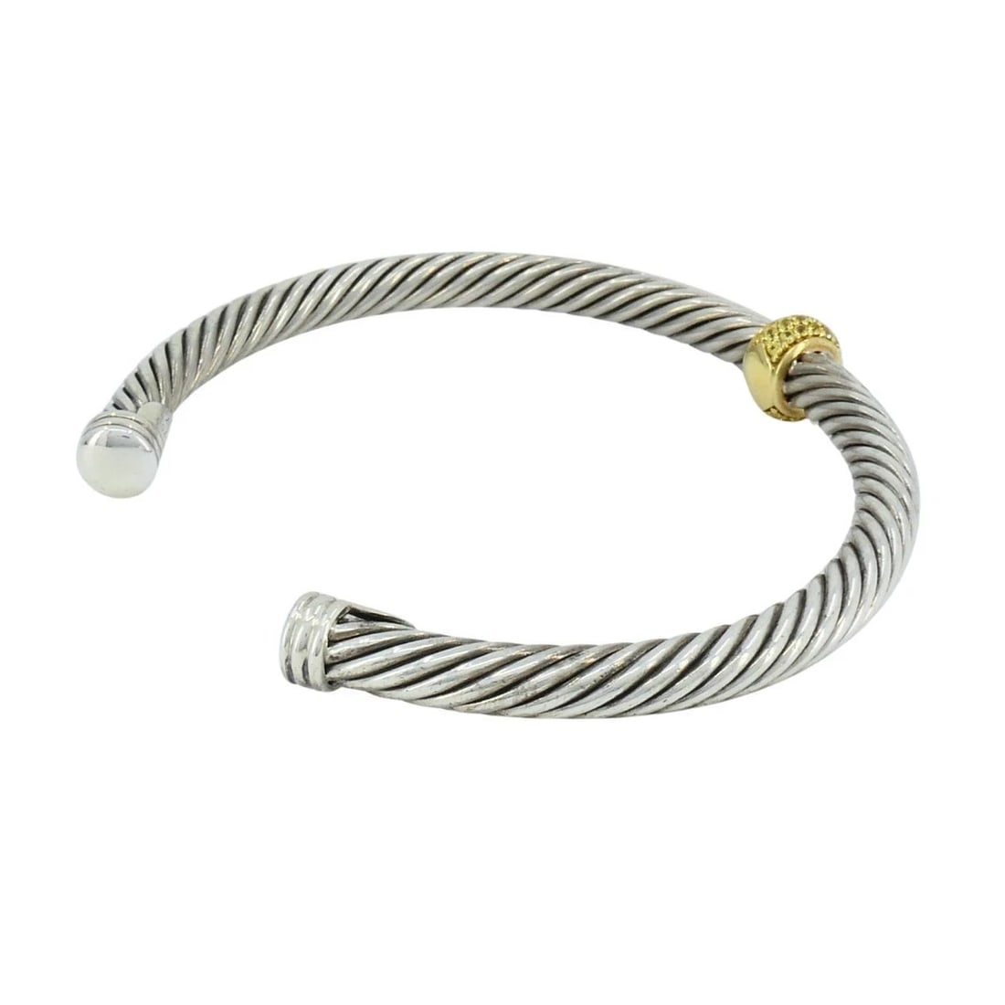 David Yurman 18k Gold Sterling Silver Sapphire Station Cable Cuff Bracelet - 8