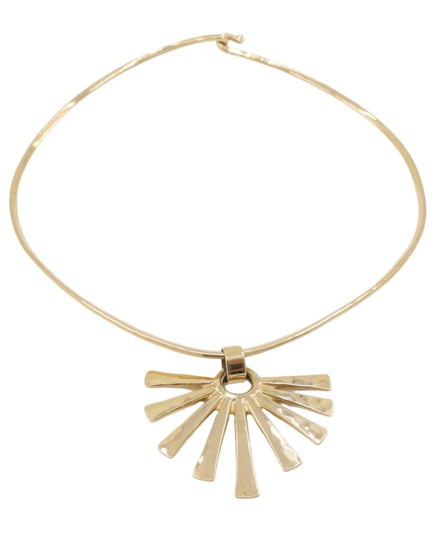 James Avery 14k Gold Collar Necklace Hammered Gold Sun Pendant - 6