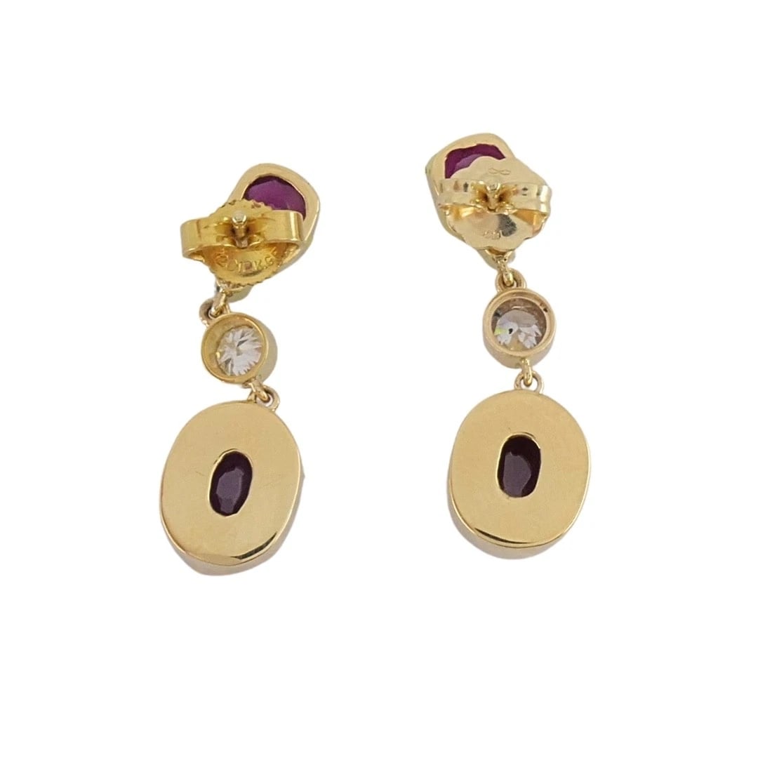 14k Gold Ruby Drop Earrings Diamond Accent - 6