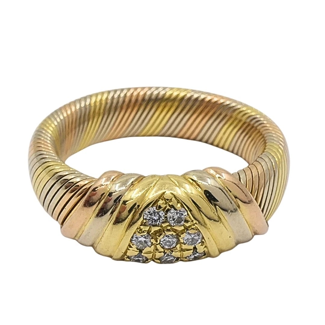 Cartier 18k Tri-Color Gold Diamond Band Ring - 4