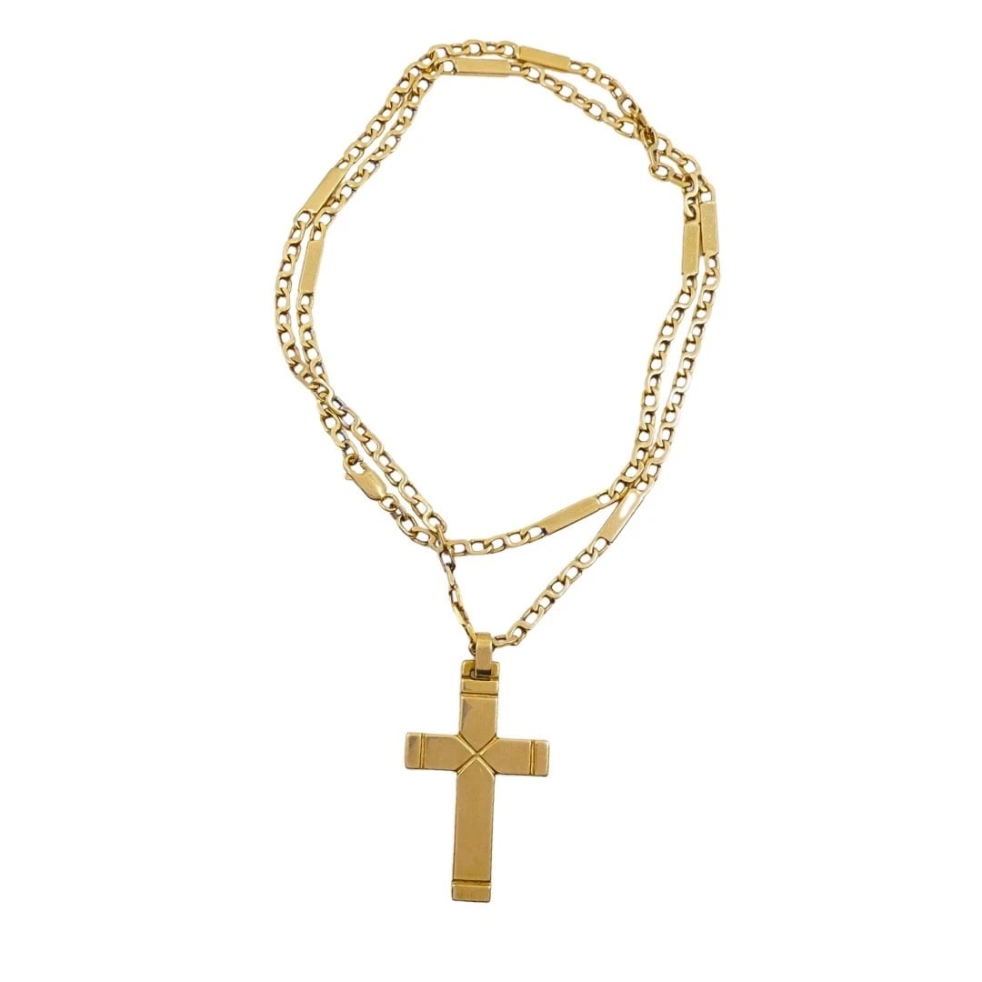 Vintage 14k Gold Cross Pendant Necklace - 4