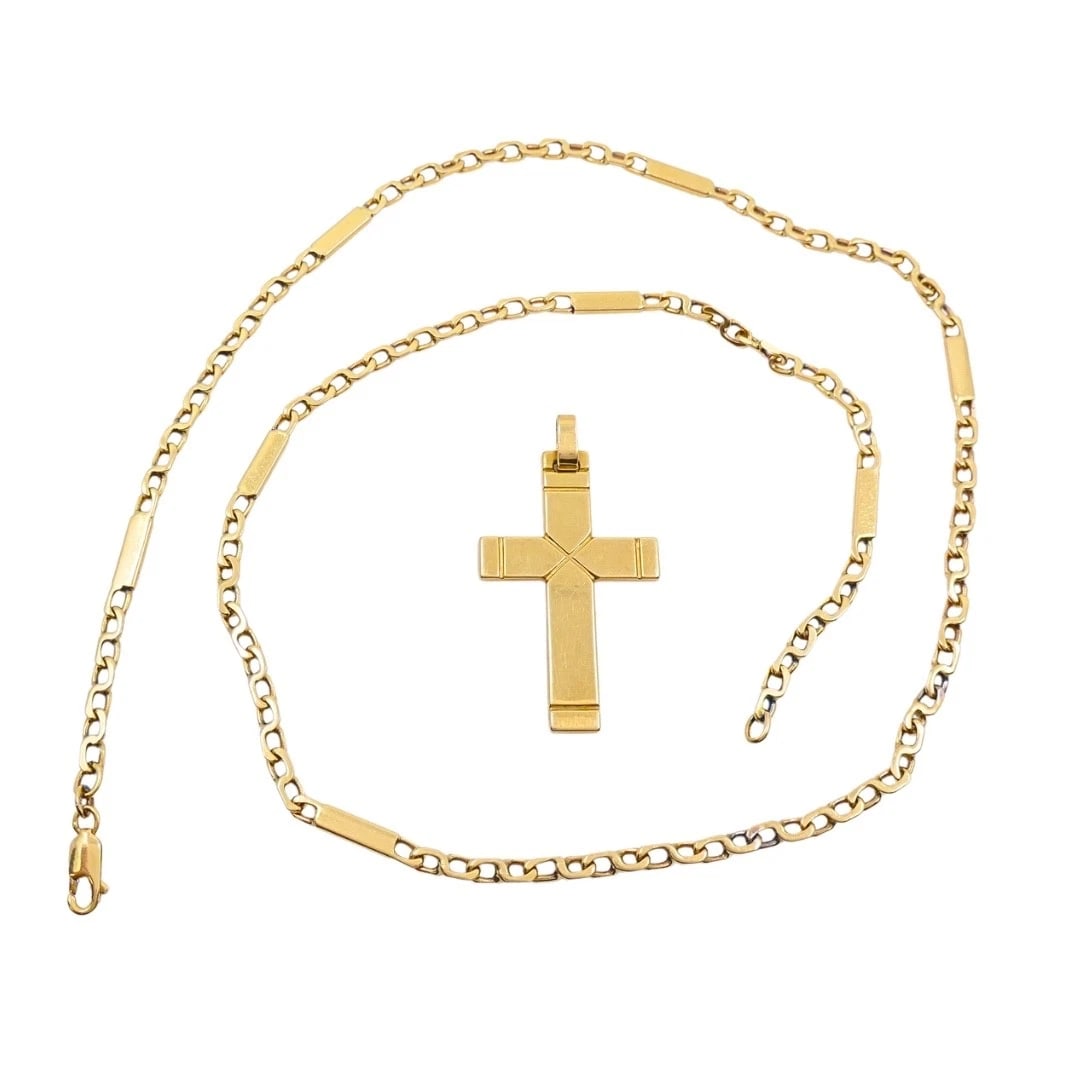 Vintage 14k Gold Cross Pendant Necklace - 7