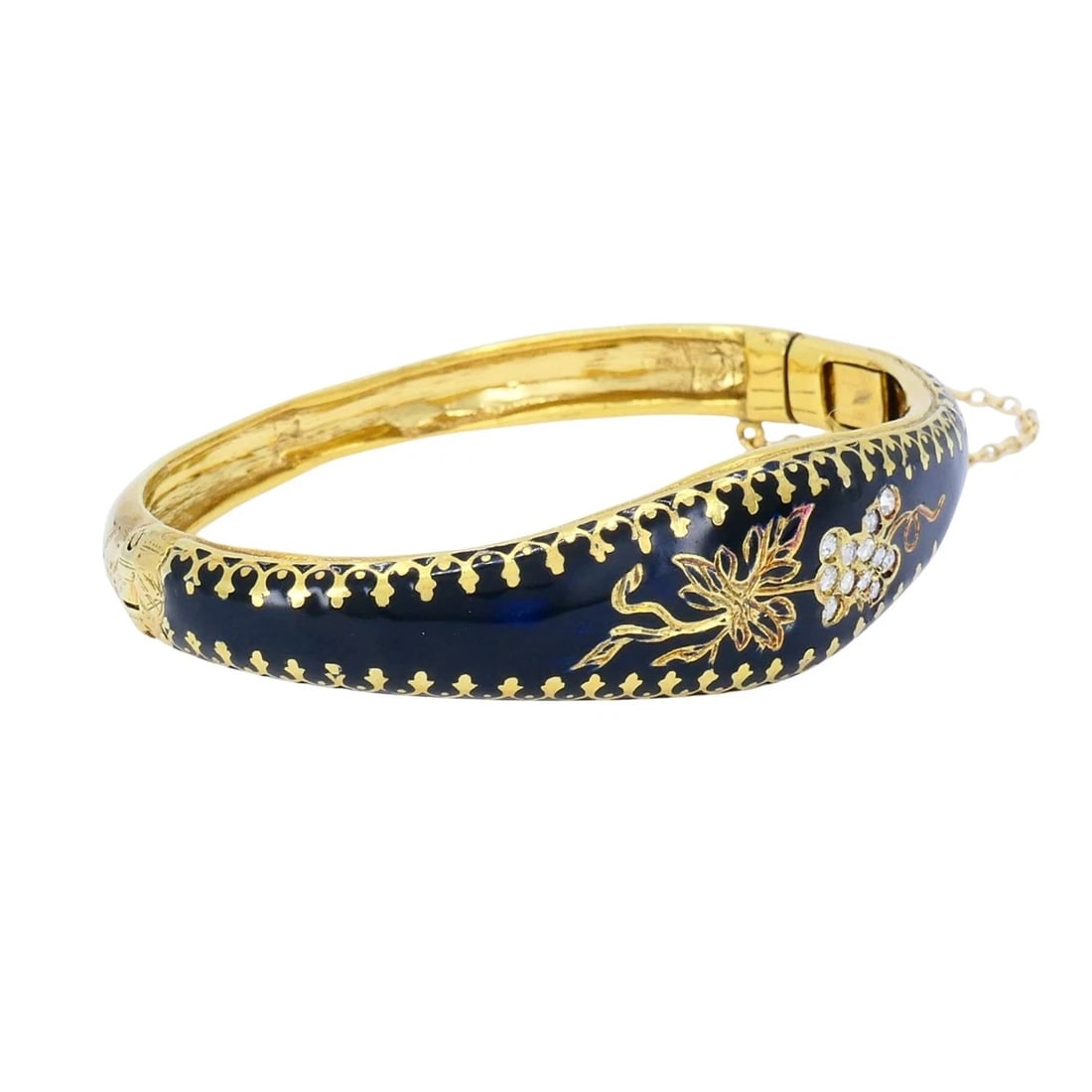 Victorian 14k Enamel Diamond Grape Motif Hinge Bracelet - 2