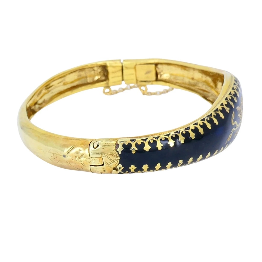Victorian 14k Enamel Diamond Grape Motif Hinge Bracelet - 3