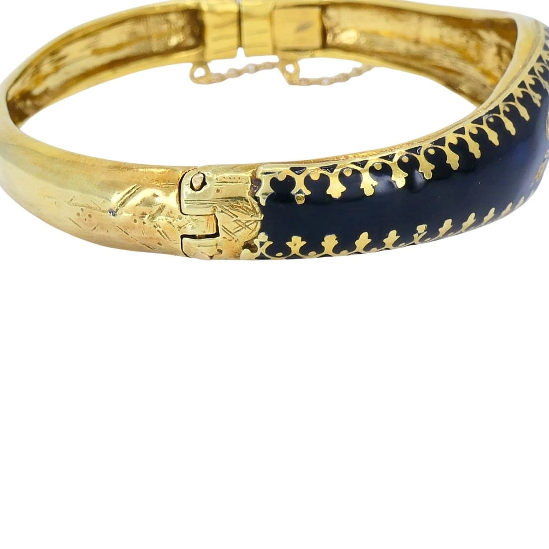 Victorian 14k Enamel Diamond Grape Motif Hinge Bracelet - 4