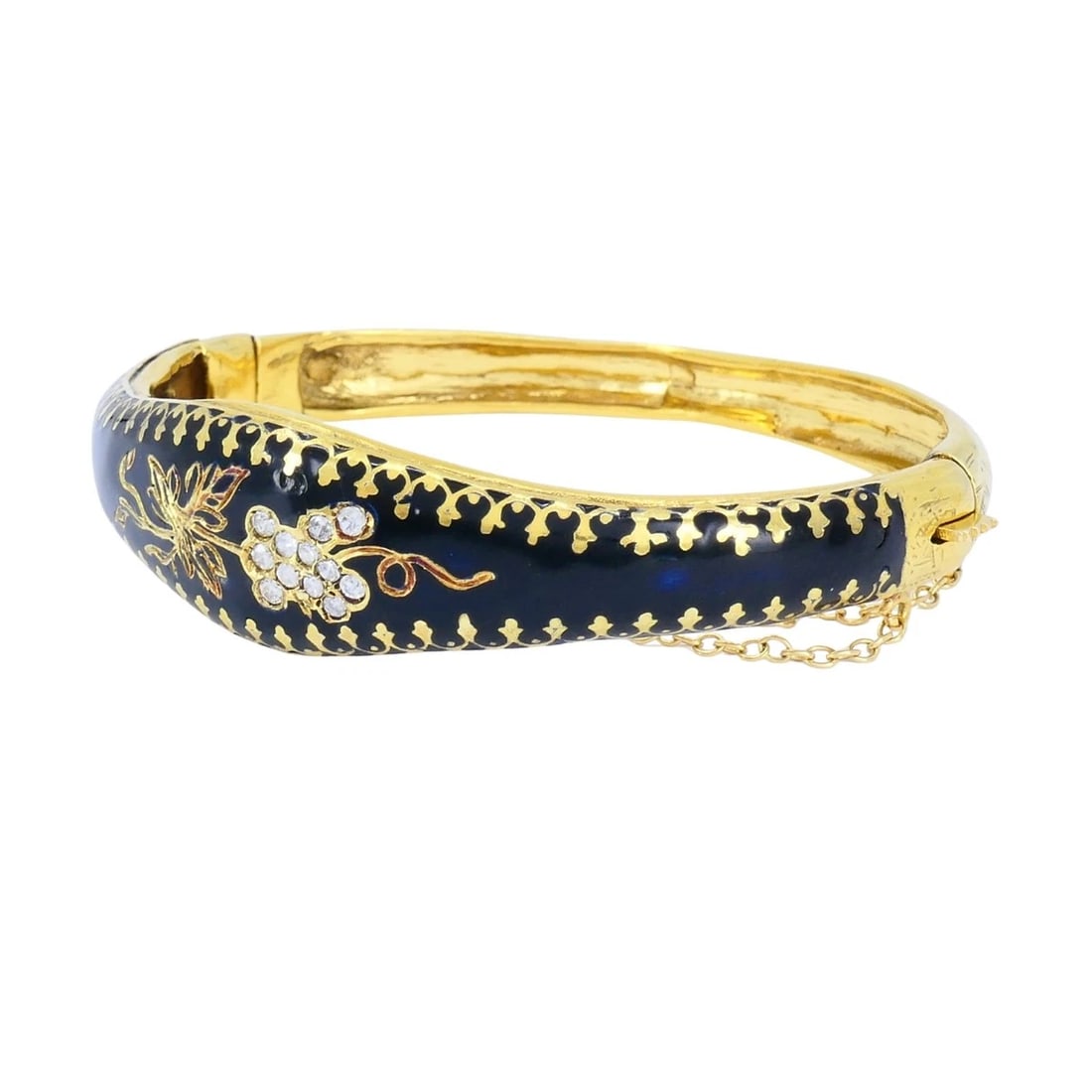 Victorian 14k Enamel Diamond Grape Motif Hinge Bracelet - 7