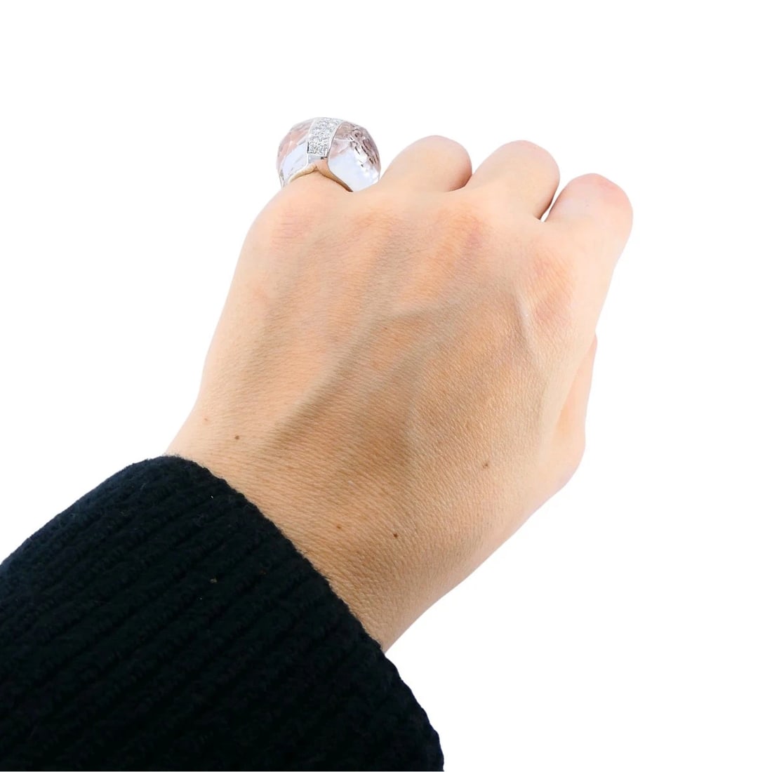 Vintage Italian 18k White Gold Diamond Rock Crystal Cocktail Ring - 2