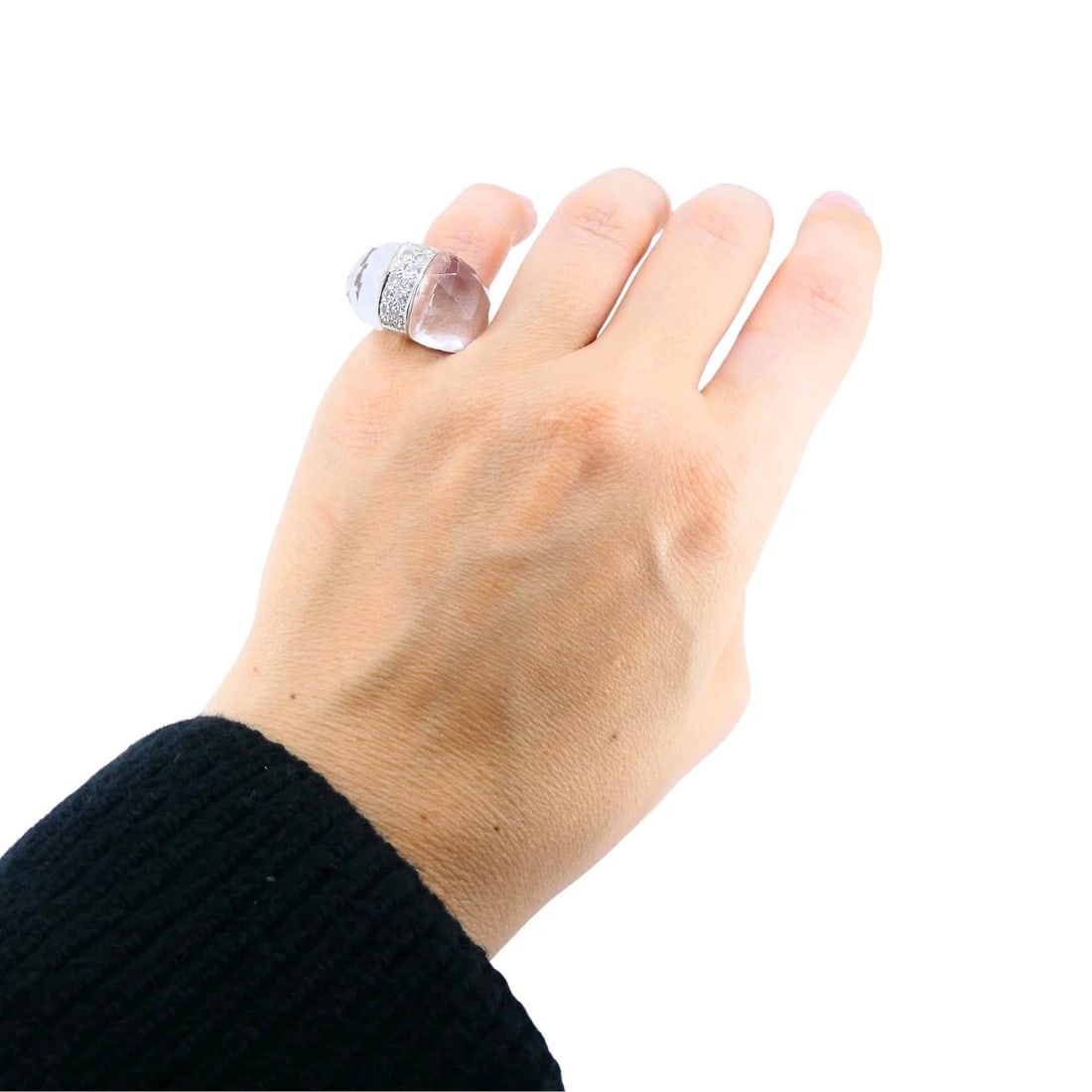 Vintage Italian 18k White Gold Diamond Rock Crystal Cocktail Ring - 3