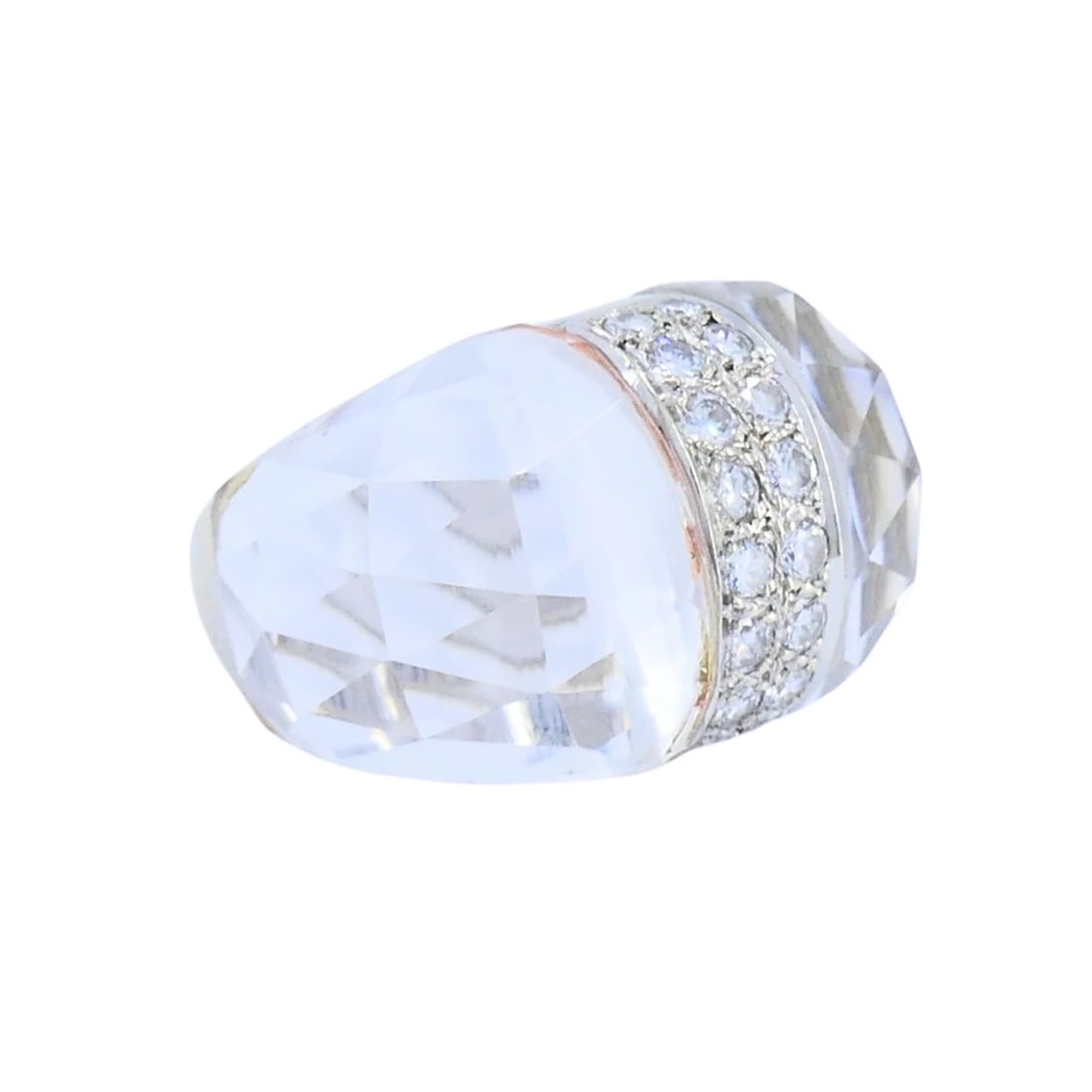 Vintage Italian 18k White Gold Diamond Rock Crystal Cocktail Ring - 4