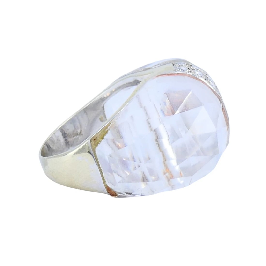 Vintage Italian 18k White Gold Diamond Rock Crystal Cocktail Ring - 5
