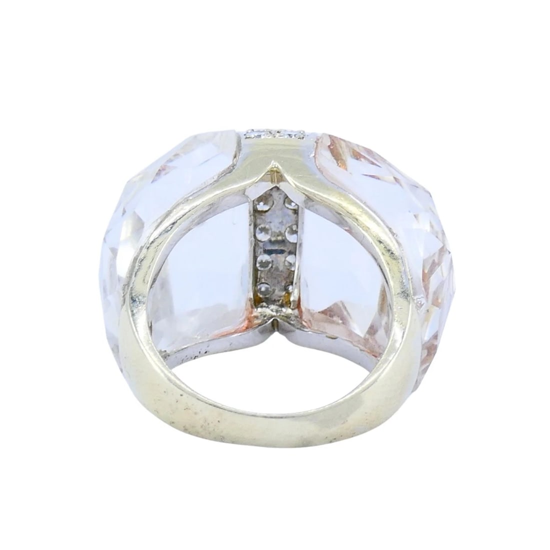 Vintage Italian 18k White Gold Diamond Rock Crystal Cocktail Ring - 6