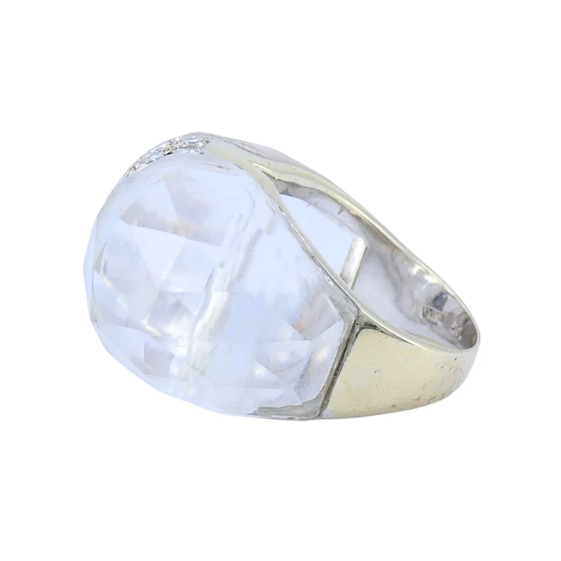 Vintage Italian 18k White Gold Diamond Rock Crystal Cocktail Ring - 7
