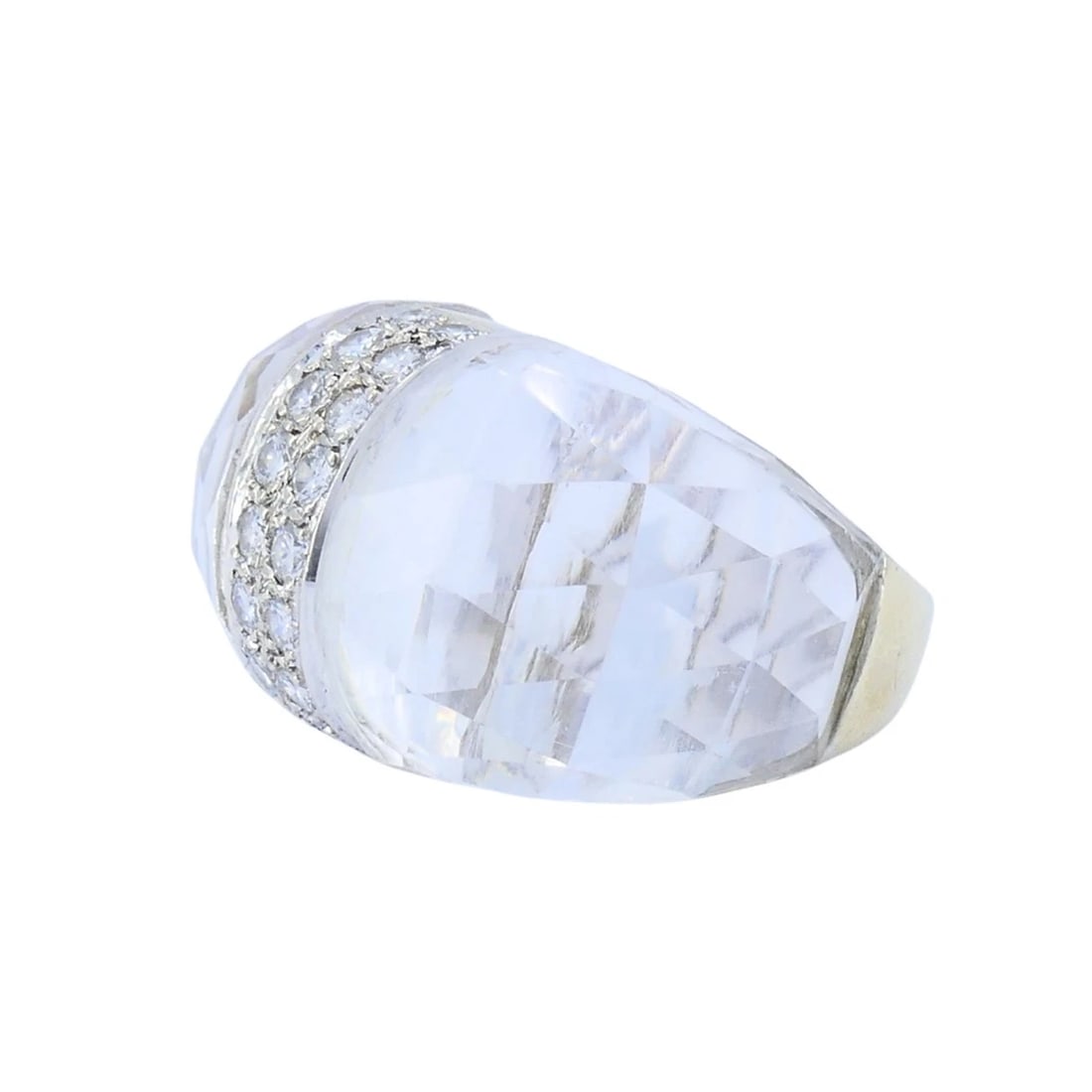 Vintage Italian 18k White Gold Diamond Rock Crystal Cocktail Ring - 8