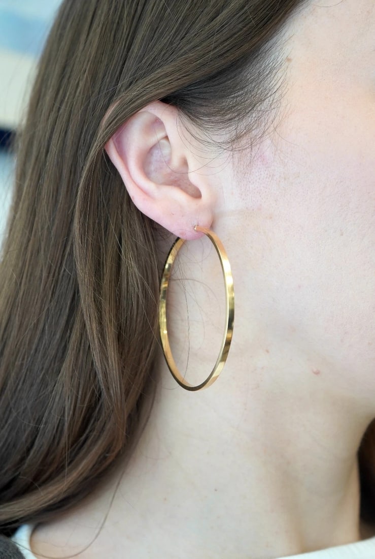 Vintage Italian 14k Gold Hoop Earrings, Late 20th Century - 2
