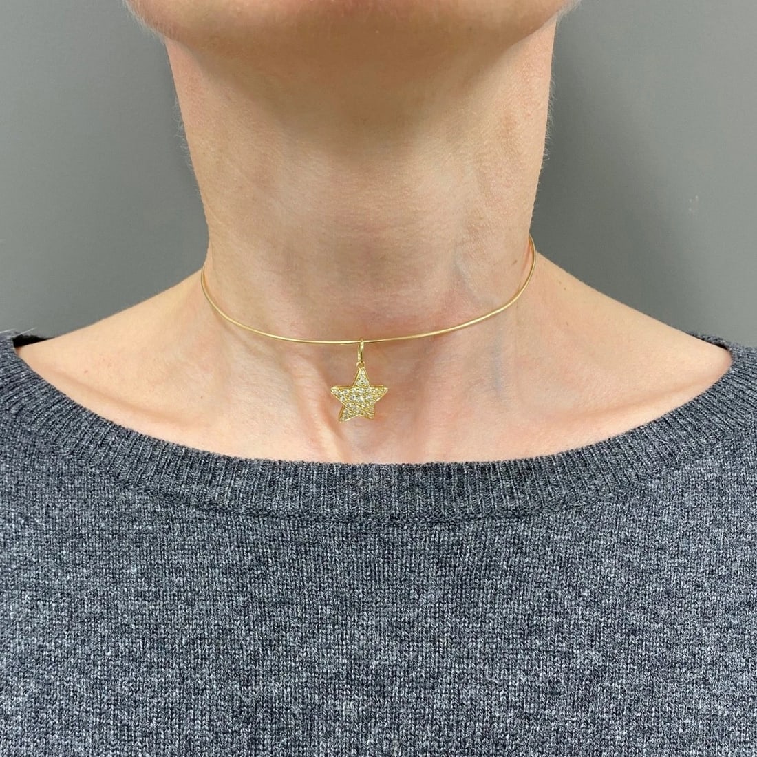 14k Gold Diamond Star Pendant 10k Gold Choker Necklace - 2