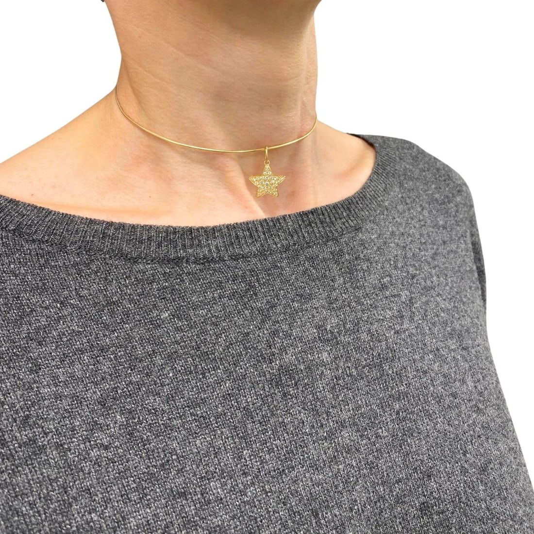 14k Gold Diamond Star Pendant 10k Gold Choker Necklace - 3