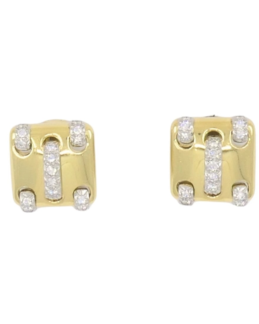 Vintage Cartier Earrings 18k Gold Diamond Stitch Design - 3